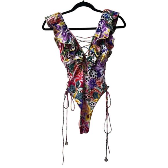 Luli Fama Shocking Floral One Piece Swimsuit Size M - Picture 2 of 9